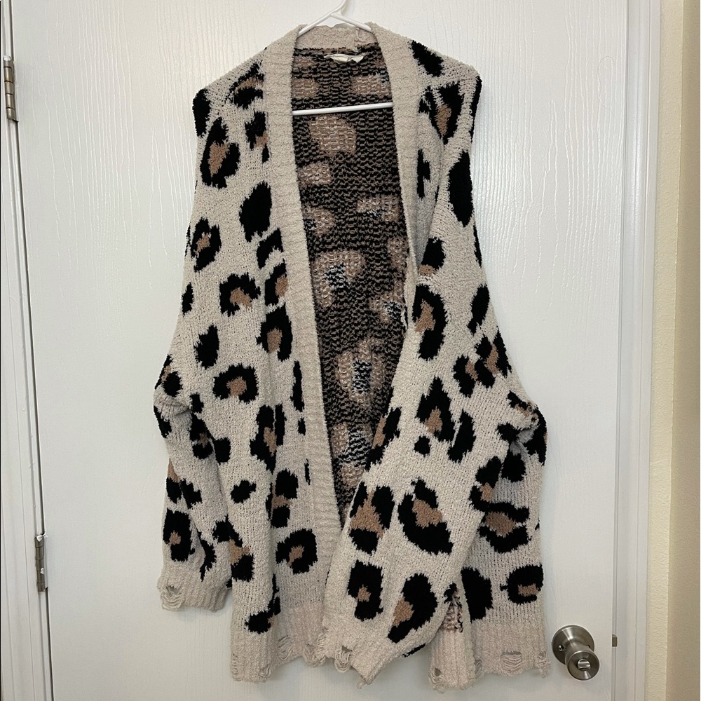 Chic soul leopard print cardigan fleece